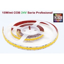 Tira LED Flexible 24V 15W/mt COB IP20 Blanco Cálido, Serie Profesional IRC >92, venta por metros